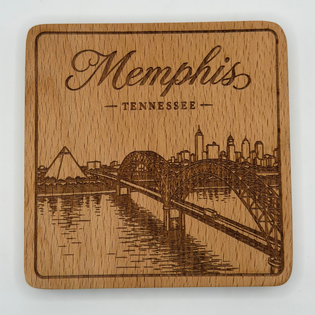 Memphis Skyline & Bridge Coaster (Square)
